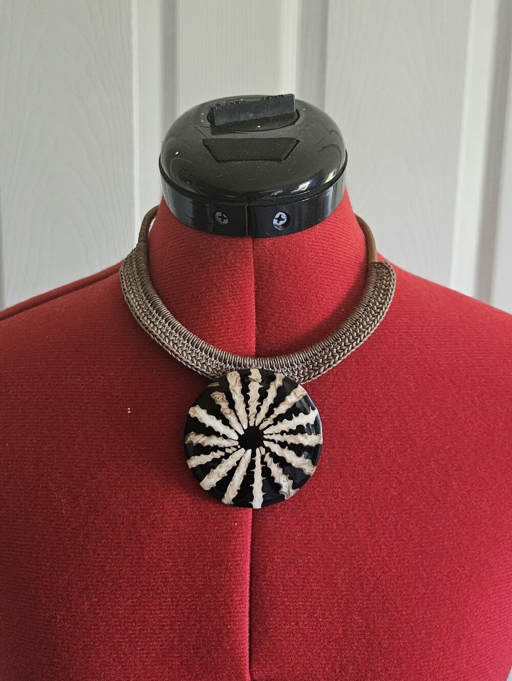 Statement Black and Cream Disc Pendant Necklace - Women Jewelry